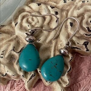 Sterling Silver 925 stamped Turquoise and Silver 1 1/2” Drop Earrings